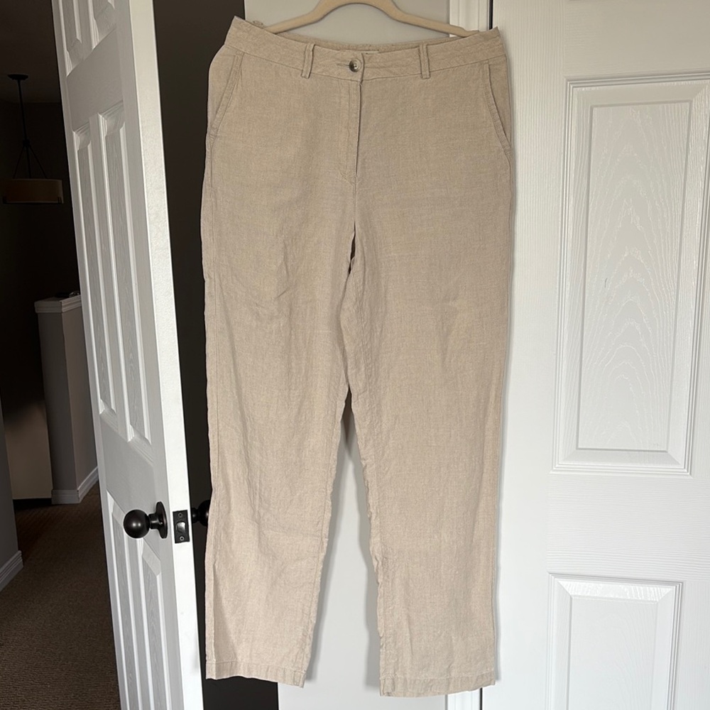 L.L. Bean Women's Linen Light Tan Straight Leg Pants